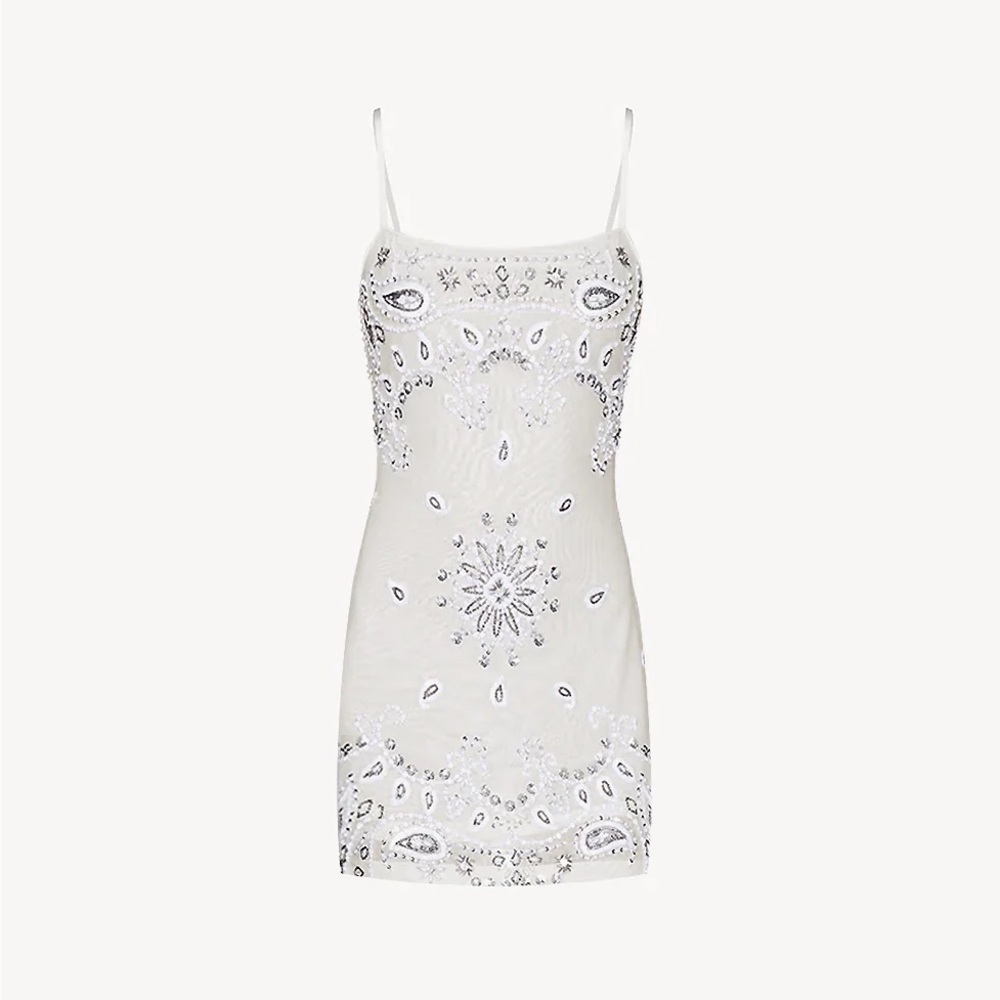 ISO Leslie Amon White Embellished Bandana Angel Mini Dress